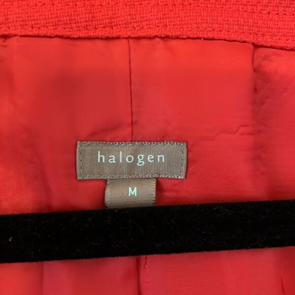 Halogen Red Blazer Medium Cropped Square Neck Jacket Large Buttons $100 MSRP - Picture 2 of 4